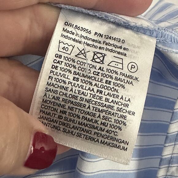 H&M Oversized Tie Detail Dress L Blue Stripe Cotton Long Sleeve Trendy Party NEW - Picture 6 of 10